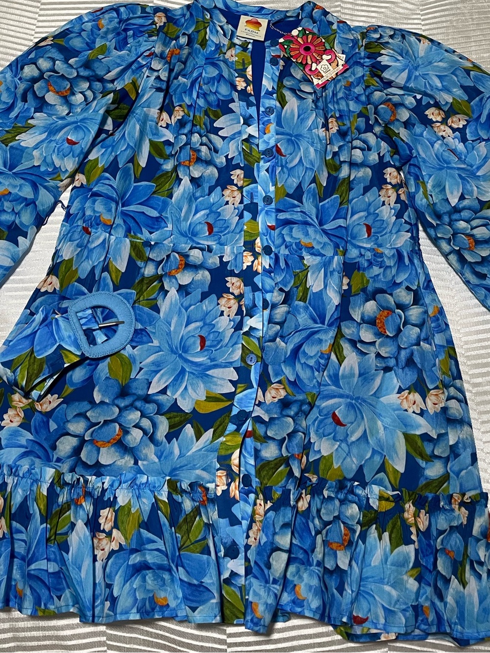 FARM Rio Blue Floral Belted Mini Dress - Picture 2 of 5